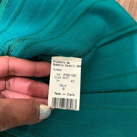 NWOT Roberto Cavalli Dress size EU 40 US 8 Green Short Sleeve V-neck Bodycon - Picture 9 of 15